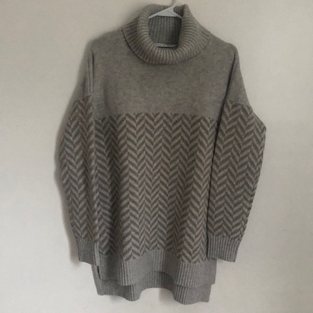 Athleta | Herringbone Turtleneck Knit Tunic Sweater - Wool Cashmere Blend